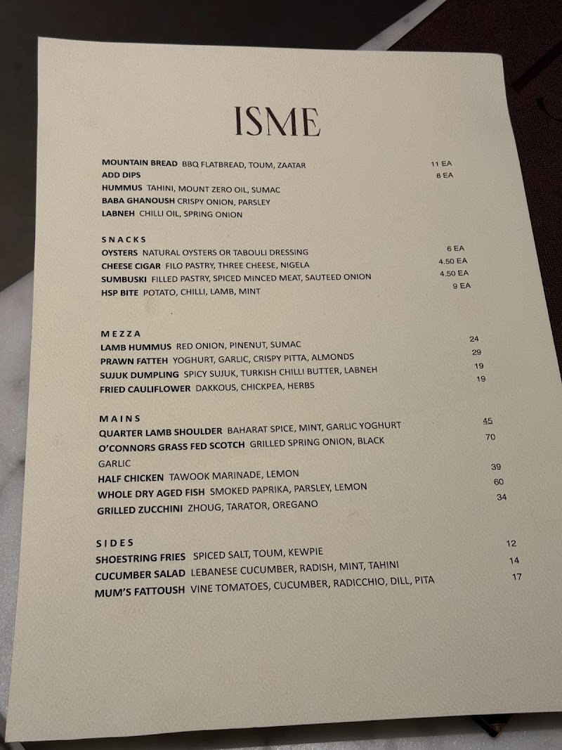 Isme Restaurant — halal Middle Eastern restaurant in Thornbury